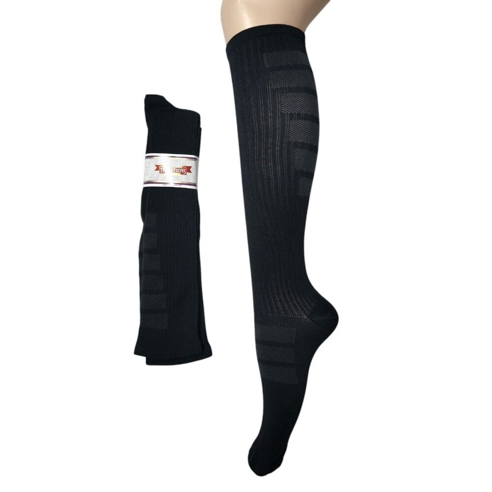 2 Pair Compression Socks Size Large Over calf Varicose Veins Anti-Fatigue Black
